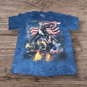 Rare The Mountain Patriotic Blue Graphic Tee Bill Clinton